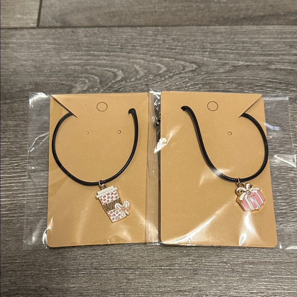 Pink cup and pink gift box Charm Necklace Set